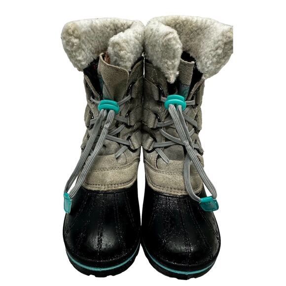Magellan Girls Snowboot Suede/ Faux Fur Gray‎ Glitter Boot 3M Insulated sz 1 - Picture 2 of 14